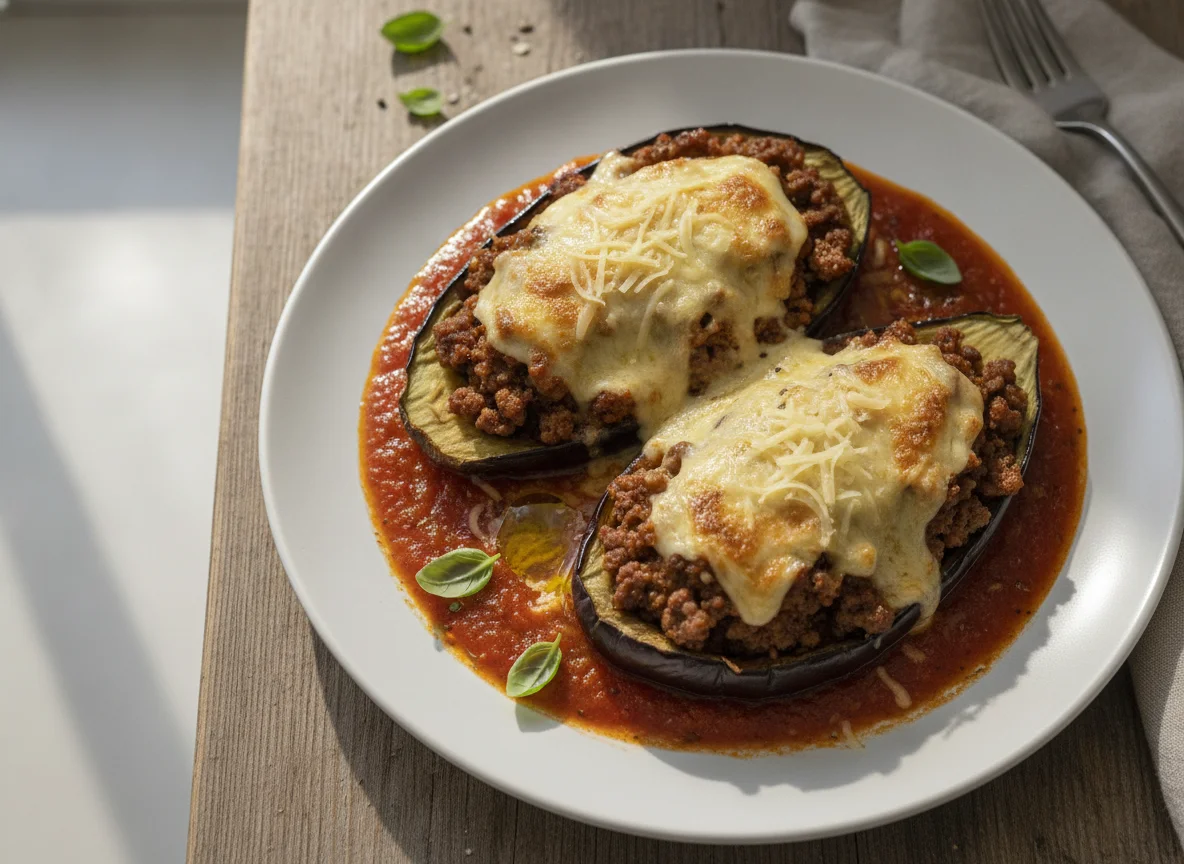 Gefüllte Auberginen mit Hackfleisch und Käse photo