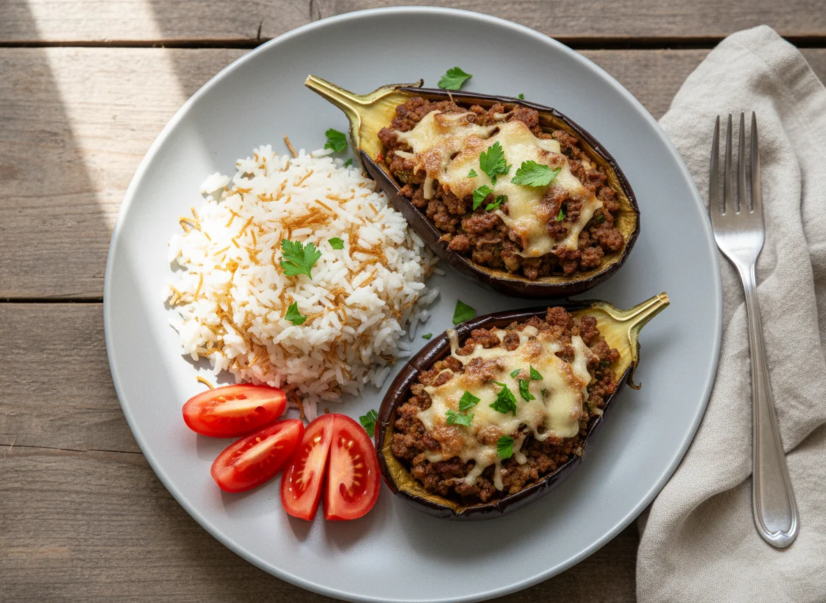 Gefüllte Auberginen mit Reis photo