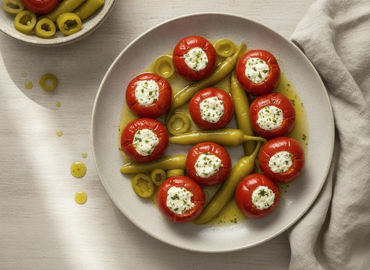 Gefüllte Kirschpaprika und Peperoni photo