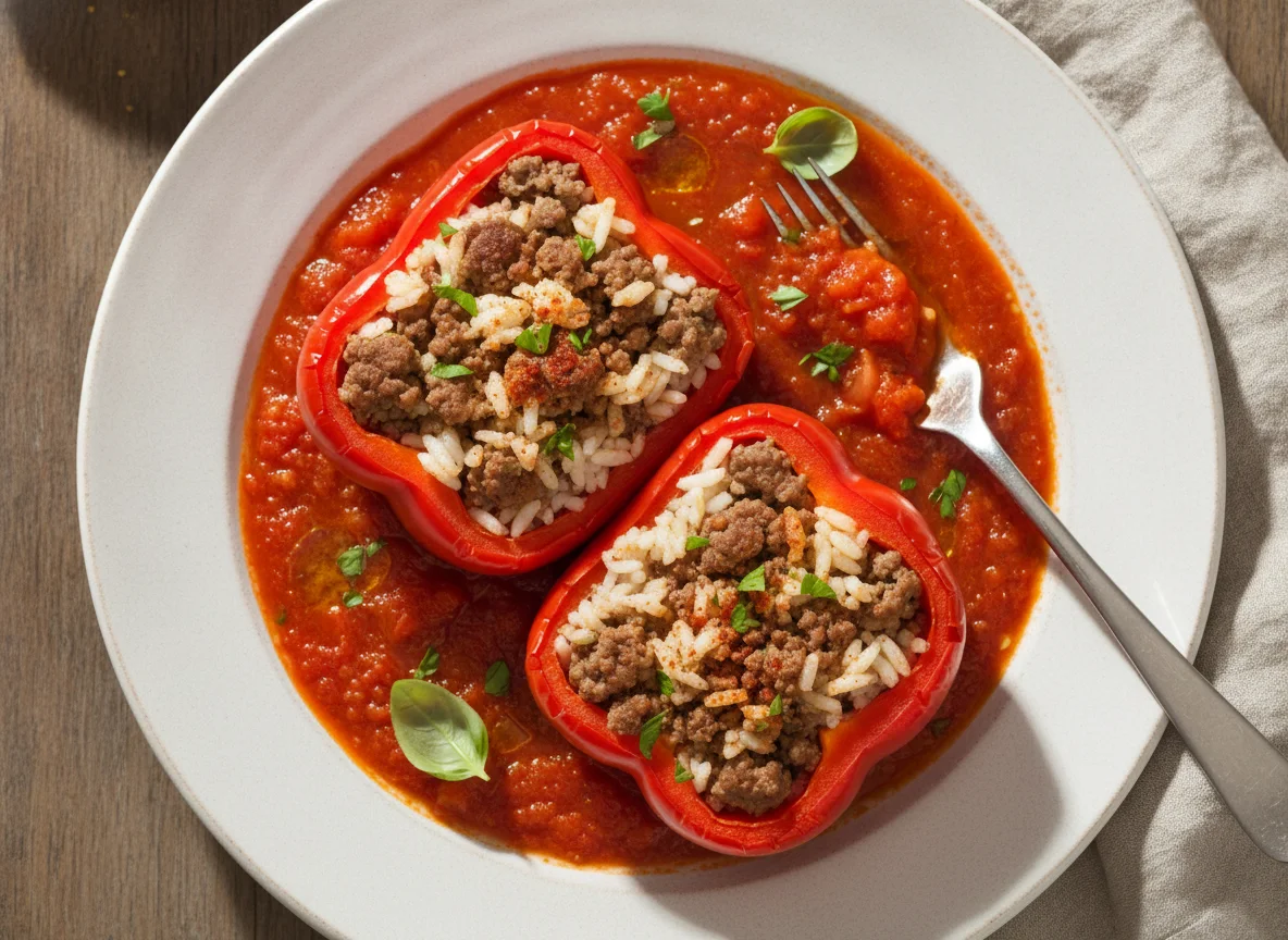 Gefüllte Paprika in Tomatensauce photo