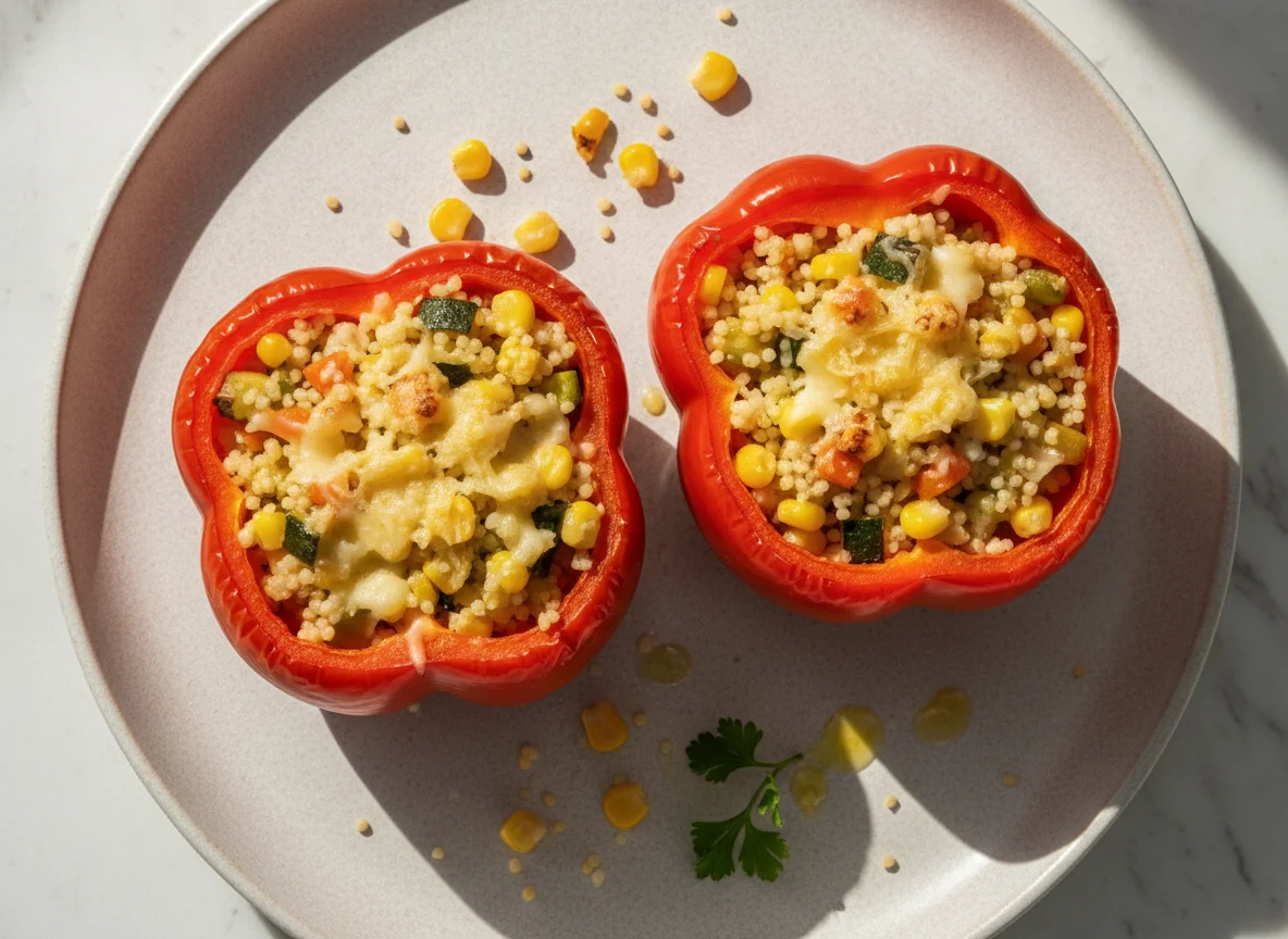 Gefüllte Paprika mit Couscous und Käse photo