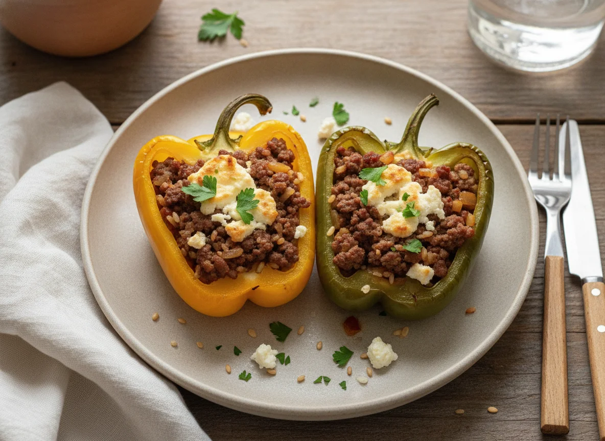 Gefüllte Paprika mit Hackfleisch und Feta photo