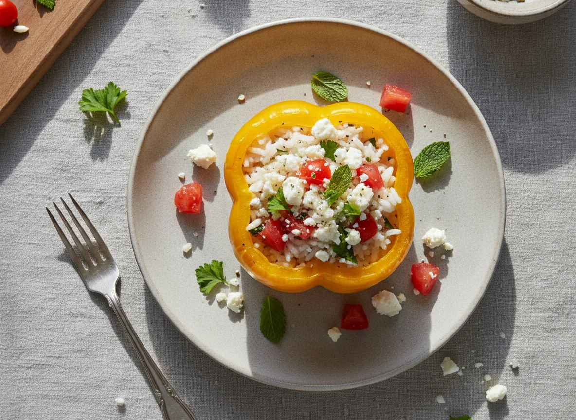 Gefüllte Paprika mit Reis und Feta photo