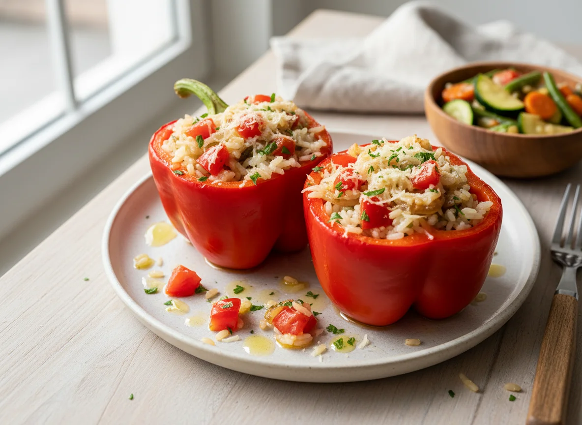 Gefüllte Paprika mit Reis und Gemüse photo