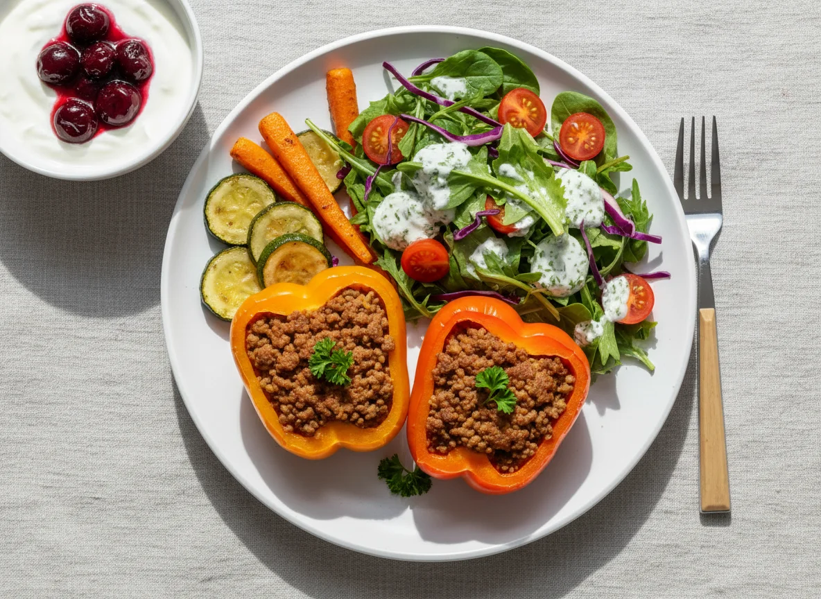 Gefüllte Paprika mit Salat und Joghurt photo