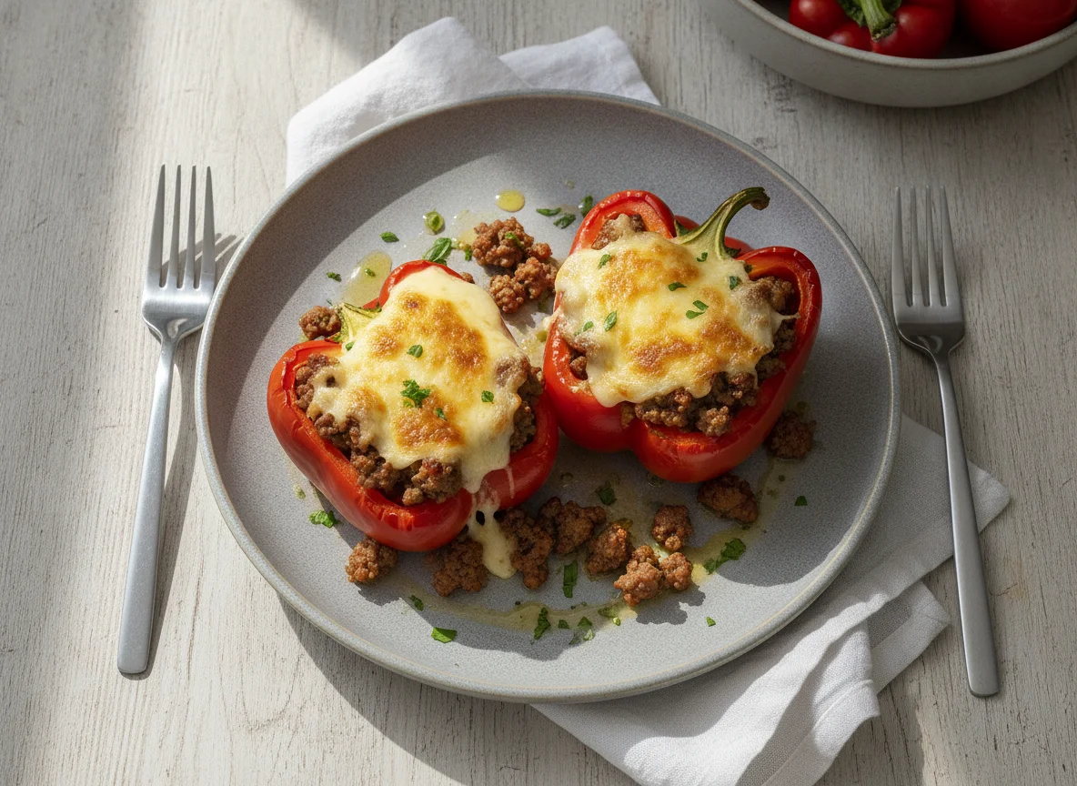 Gefüllte Peperoni mit Hackfleisch und Käse photo