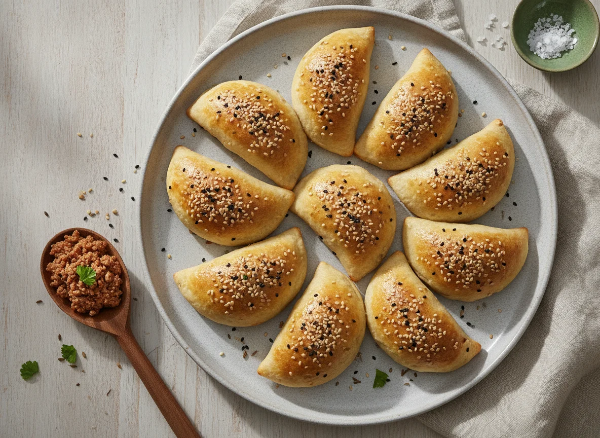 Gefüllte Teigtaschen mit Sesam photo