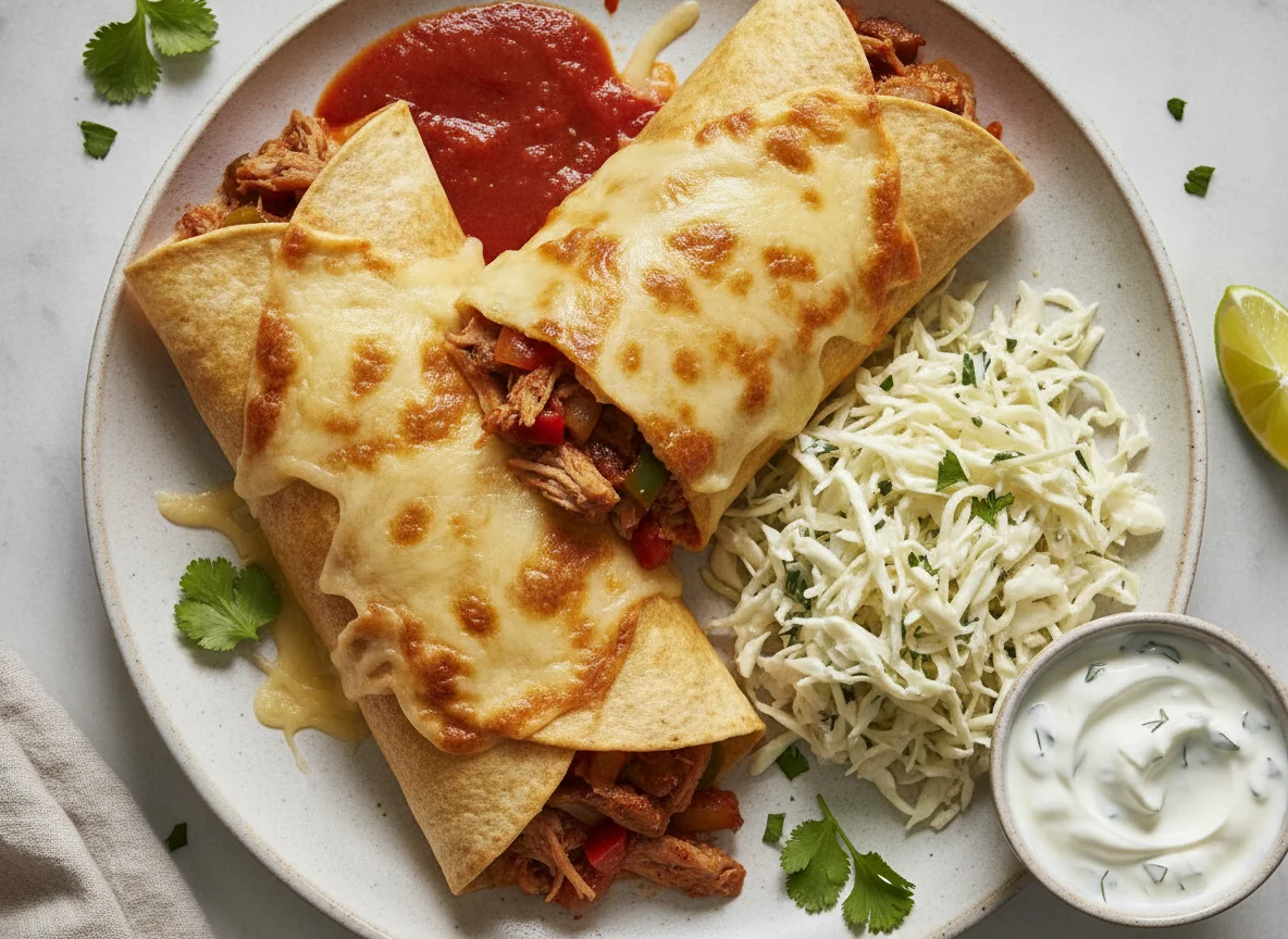 Gefüllte Tortillas mit Käse und Krautsalat photo