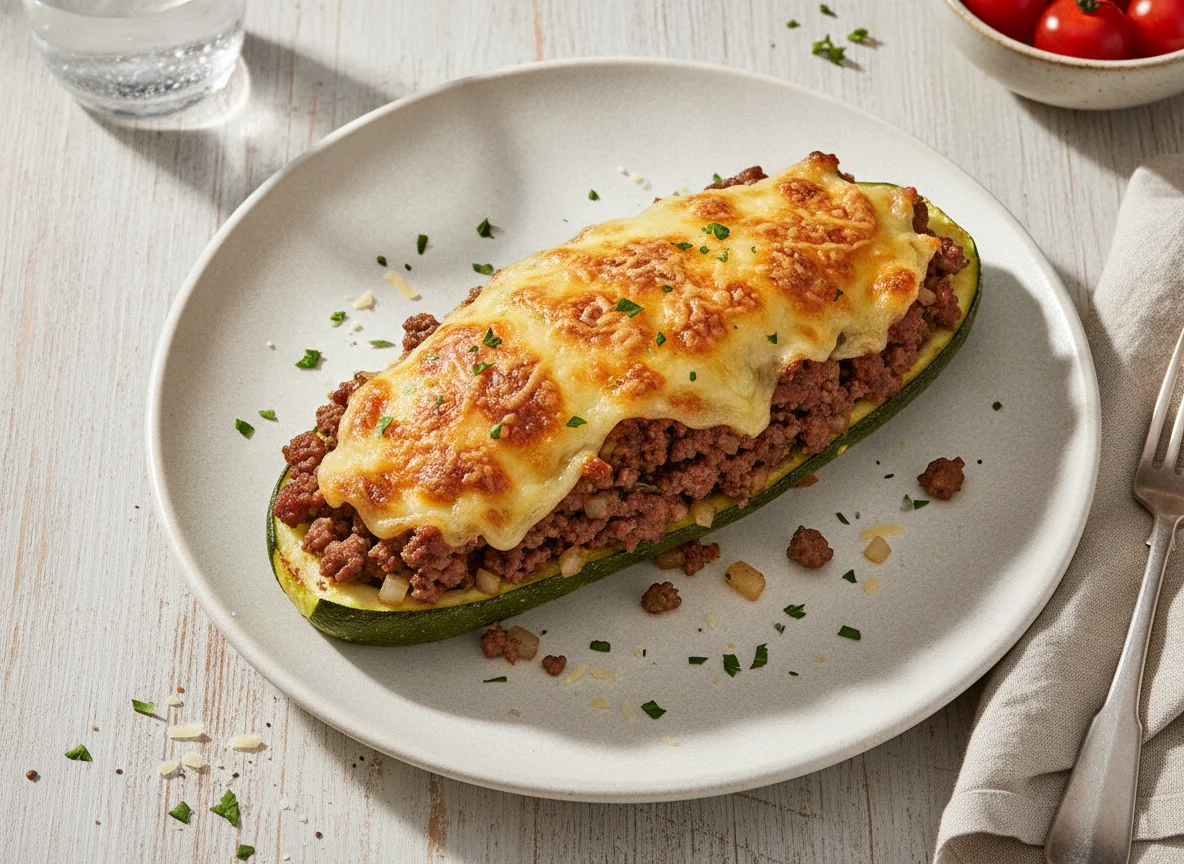 Gefüllte Zucchini mit Faschiertem und Käse photo