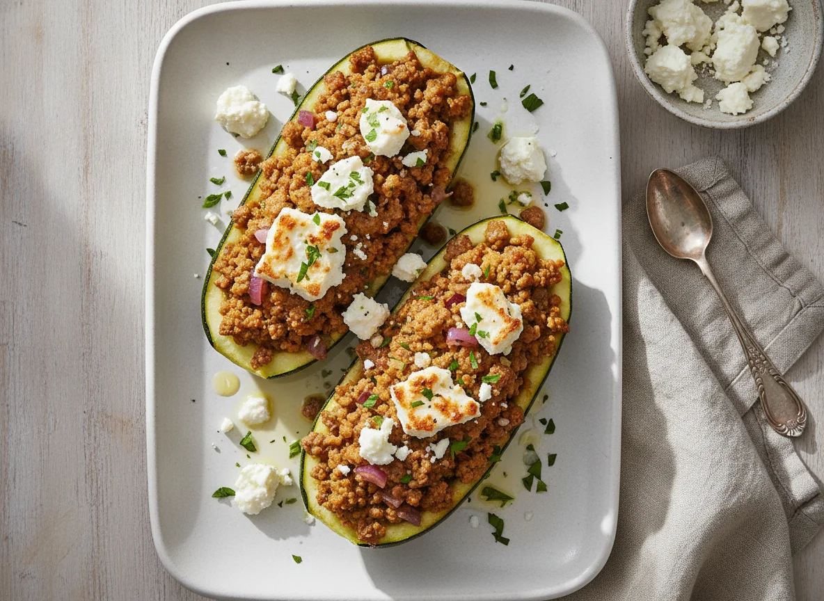 Gefüllte Zucchini mit Hackfleisch und Feta photo