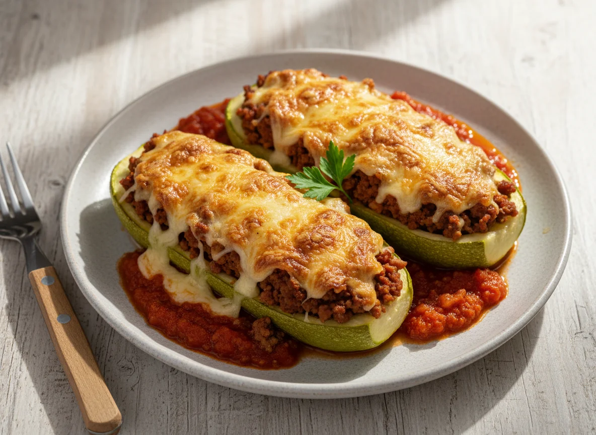 Gefüllte Zucchini mit Hackfleisch und Käse photo