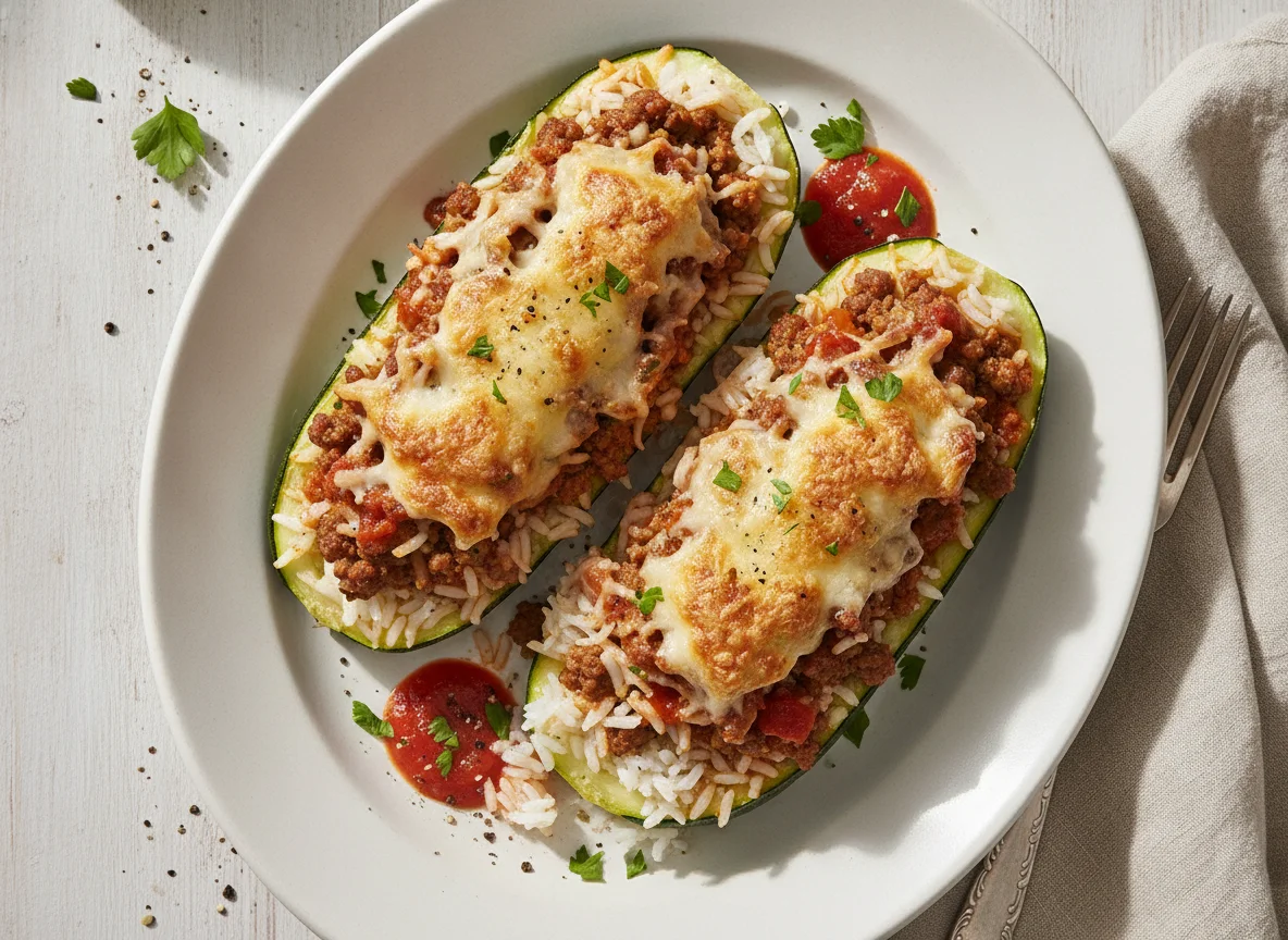 Gefüllte Zucchini mit Reis und Hackfleisch photo