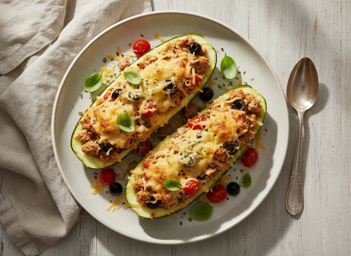 Gefüllte Zucchini mit Thunfisch und Käse photo
