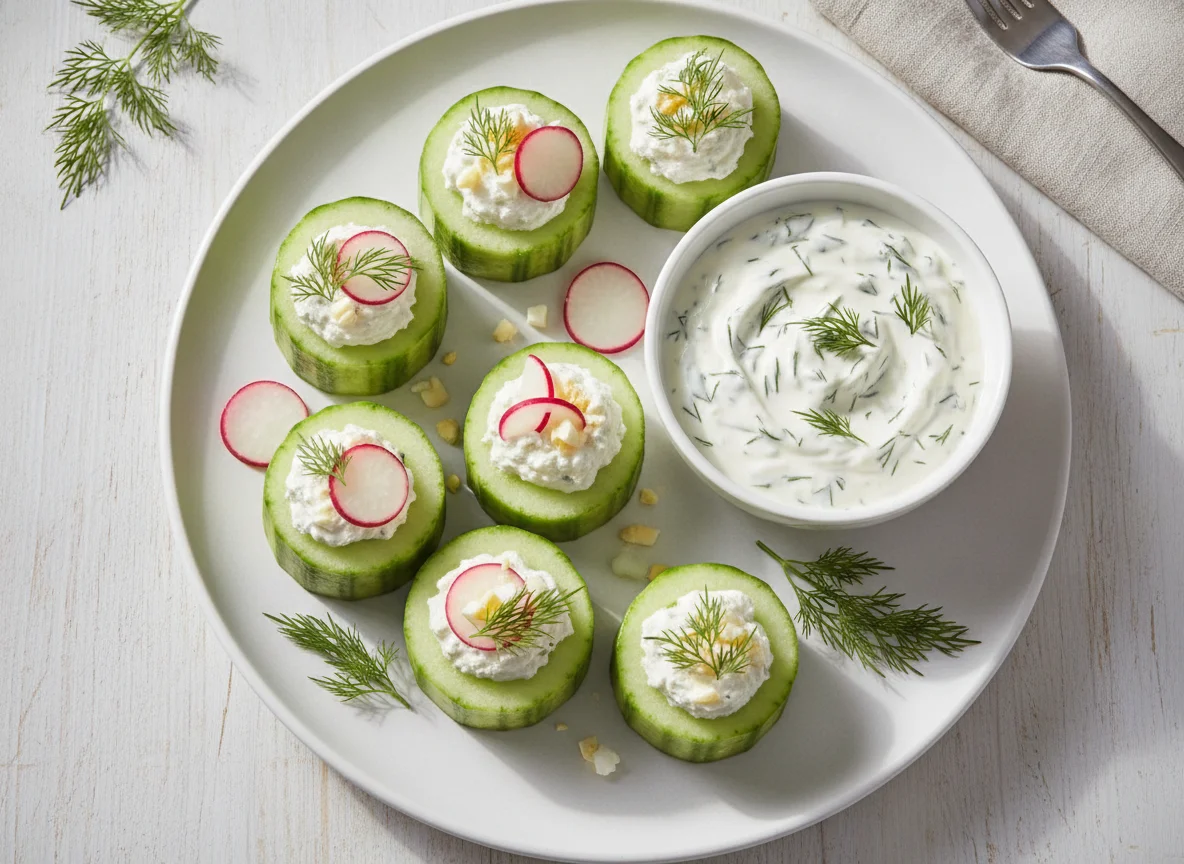 Gefüllter Gurken-Snack mit Dill-Dip photo