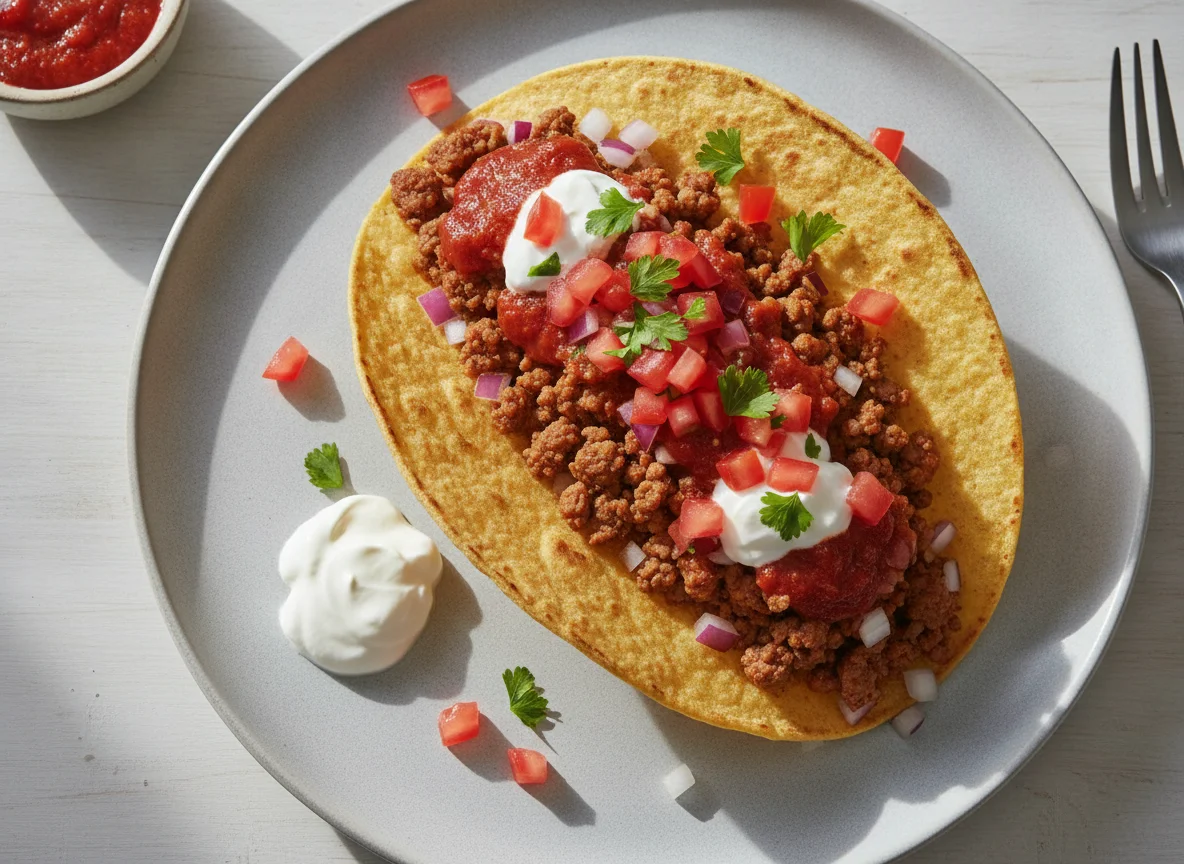 Gefüllter Taco mit Hackfleisch photo