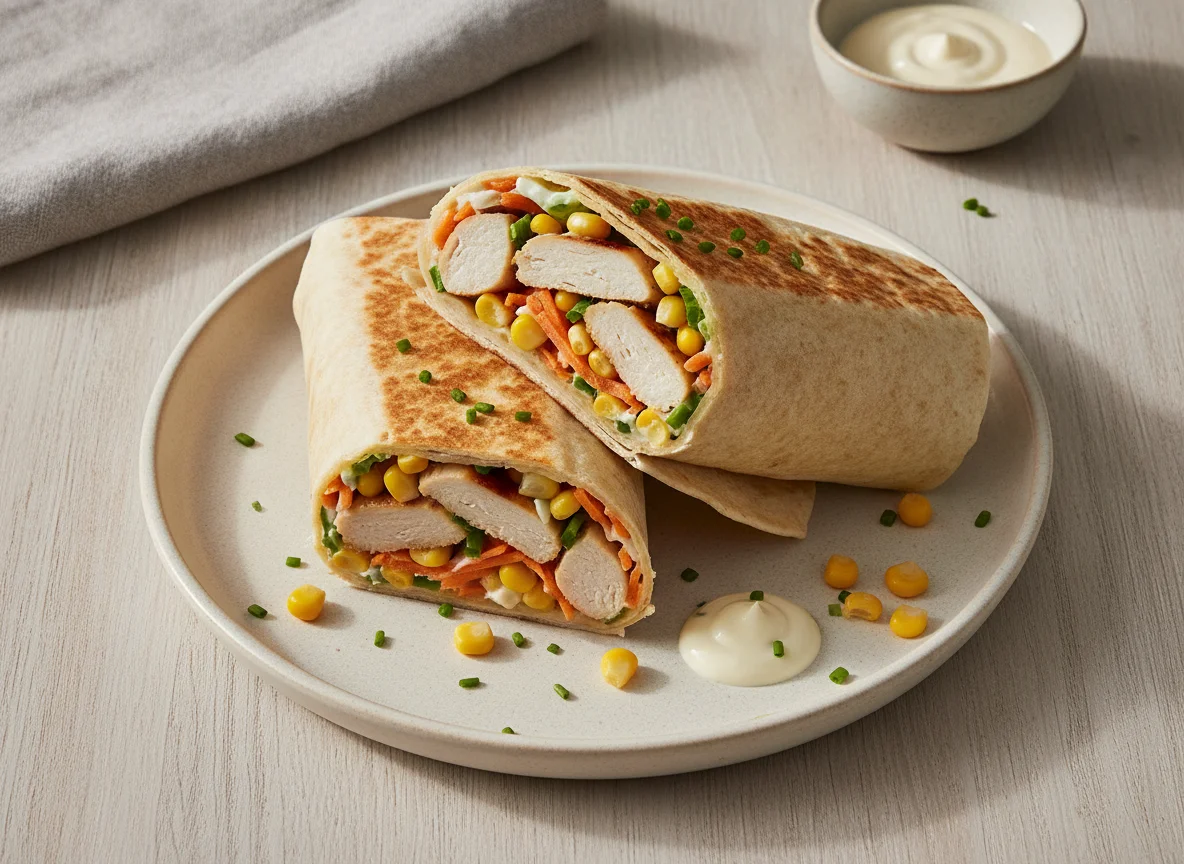 Gefüllter Wrap mit Hähnchen und Gemüse photo