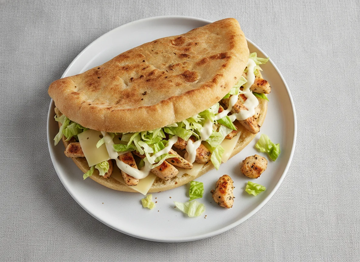 Gefülltes Fladenbrot mit Hähnchen und Salat photo