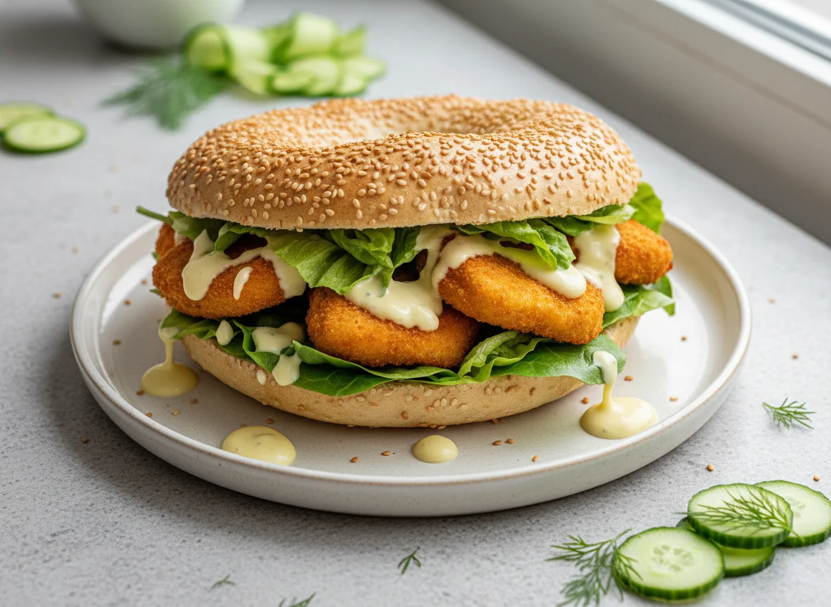 Gefülltes Fladenbrot mit Hähnchennuggets und Salat photo