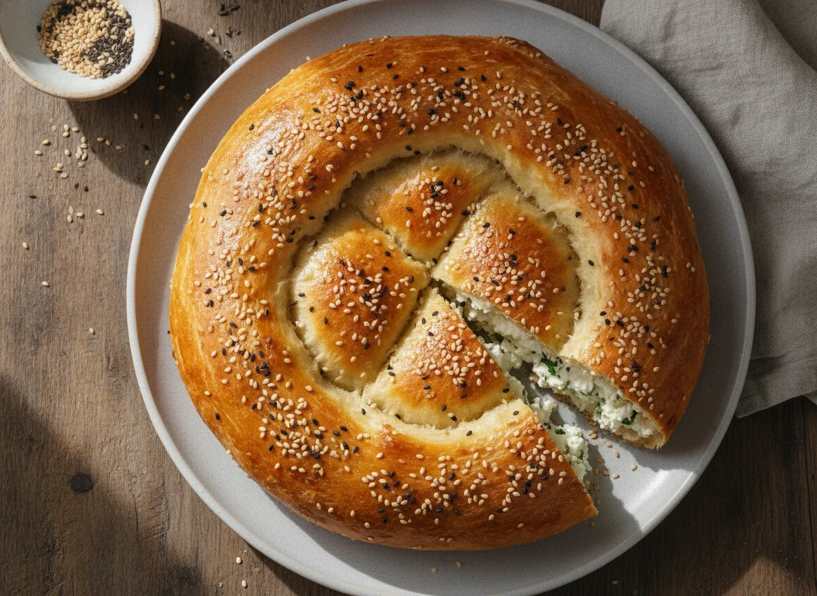 Gefülltes Fladenbrot mit Sesam photo