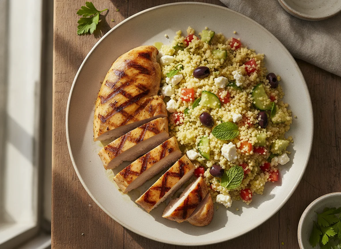 Gegrillte Hähnchenbrust mit Couscous-Salat photo