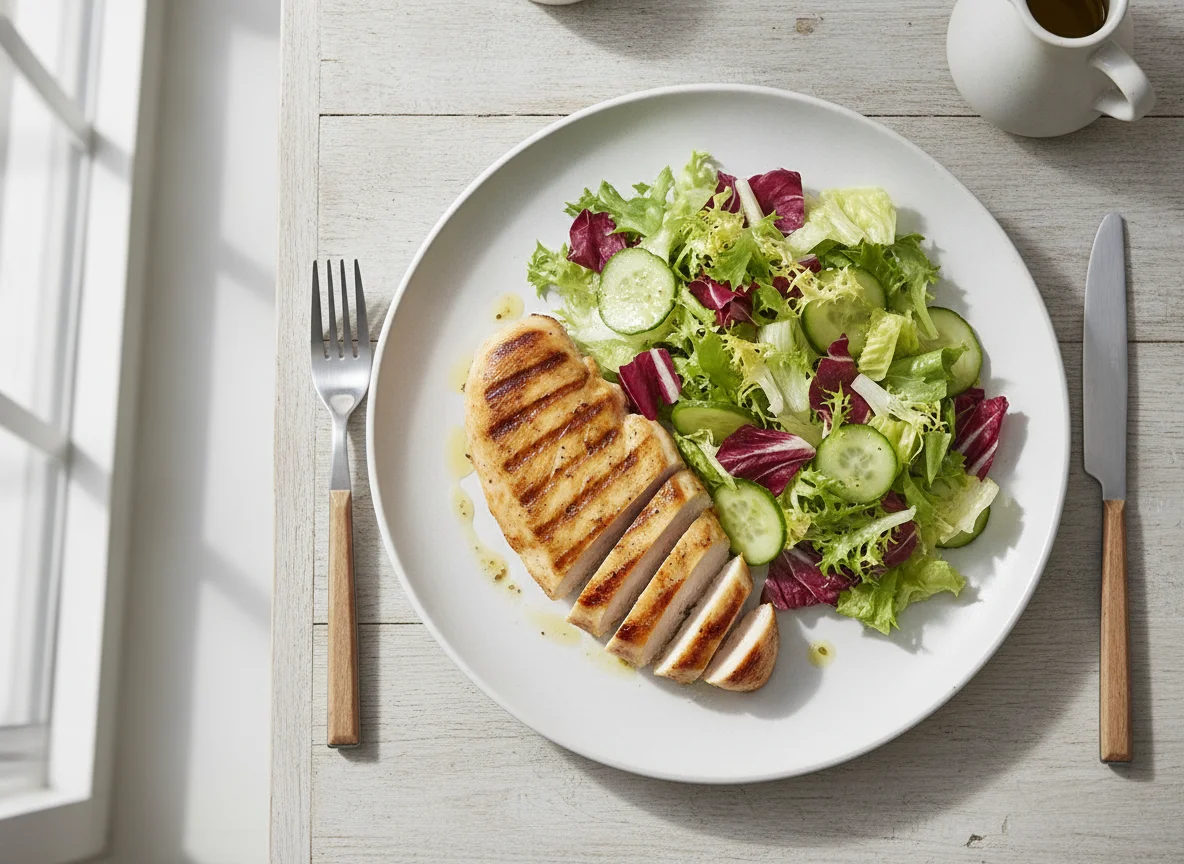 Gegrillte Hähnchenbrust mit gemischtem Blattsalat photo
