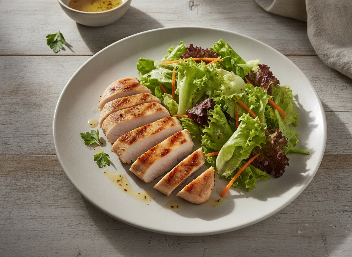 Gegrillte Hähnchenbrust mit gemischtem Salat photo