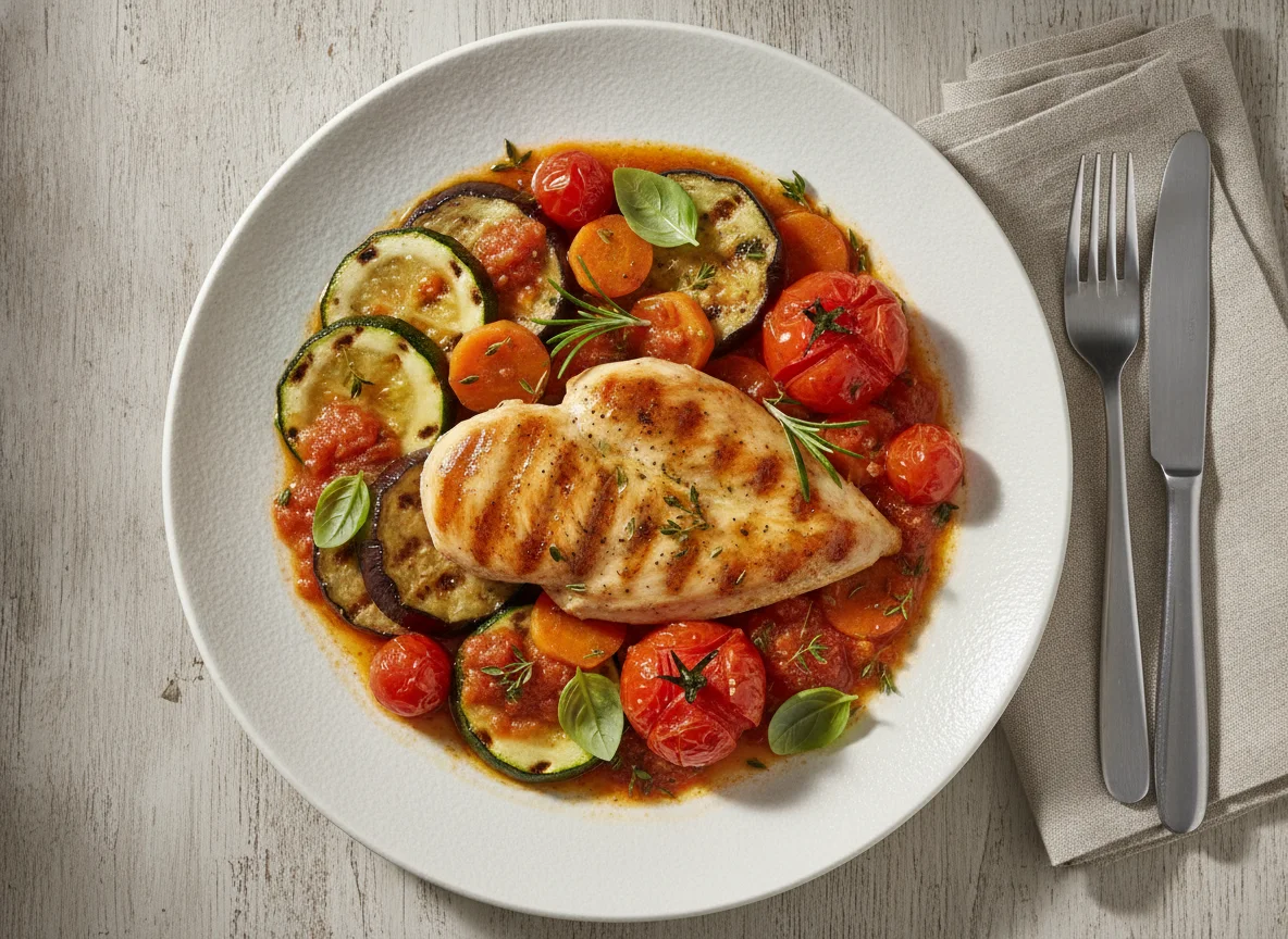 Gegrillte Hähnchenbrust mit mediterranem Gemüse photo