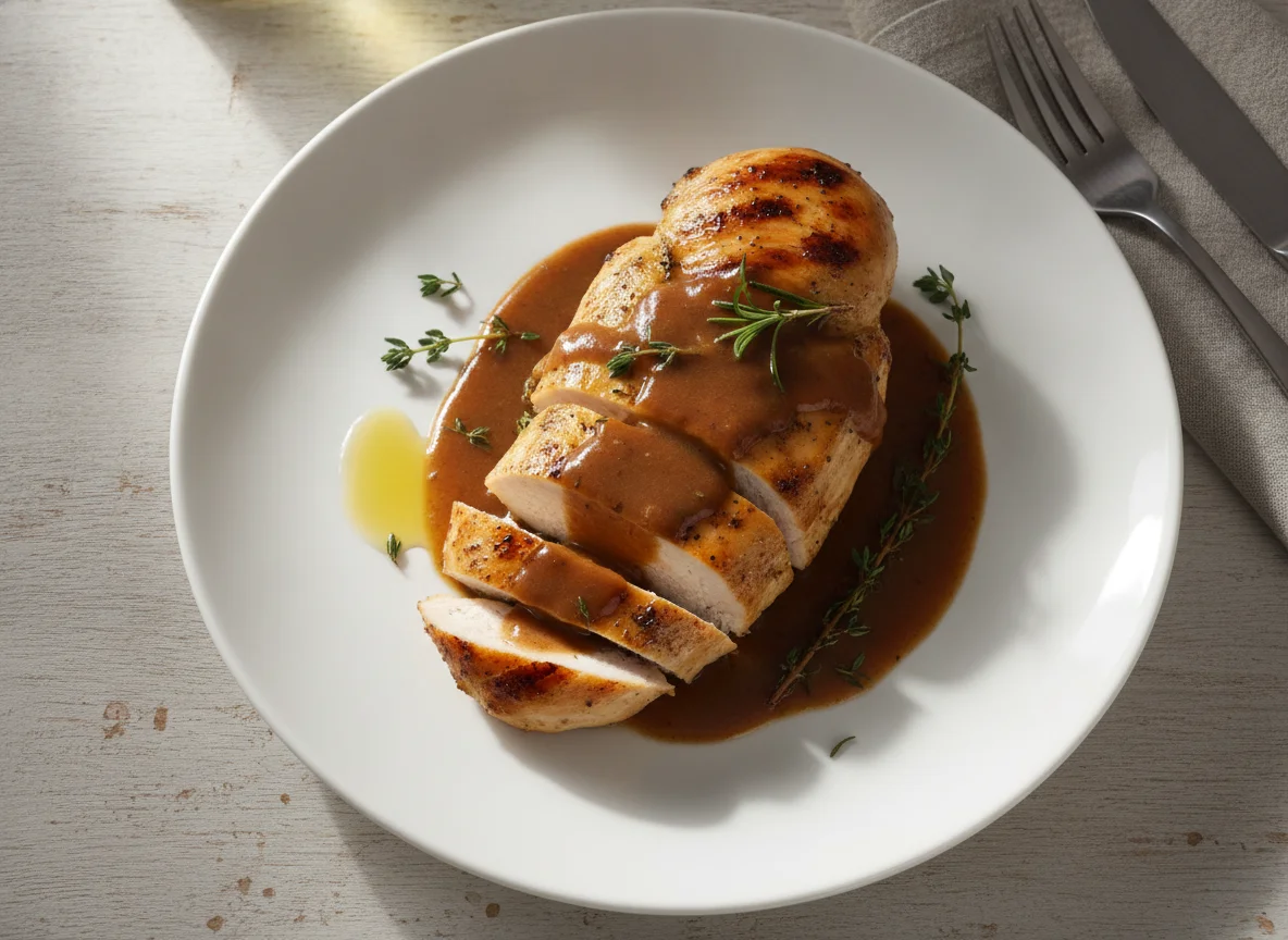 Gegrillte Hähnchenbrust mit Sauce photo