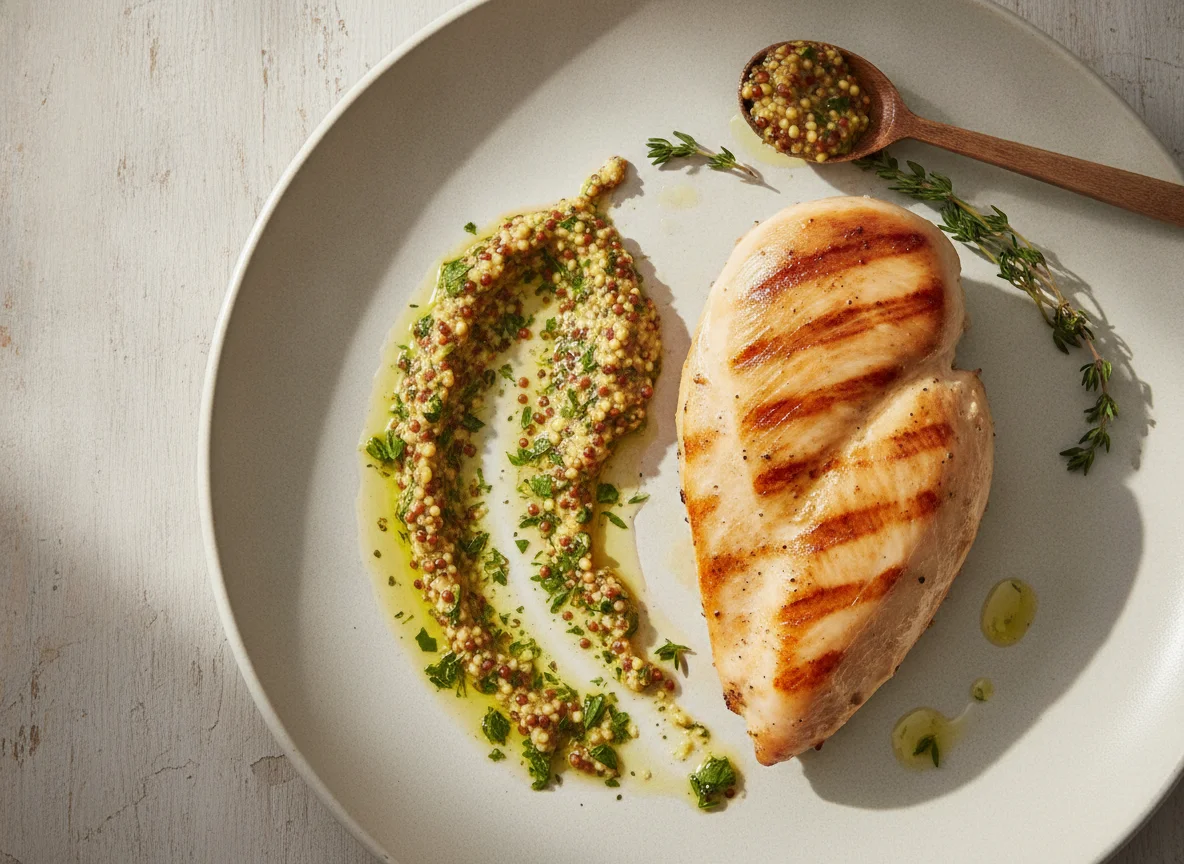 Gegrillte Hähnchenbrust mit Senf photo