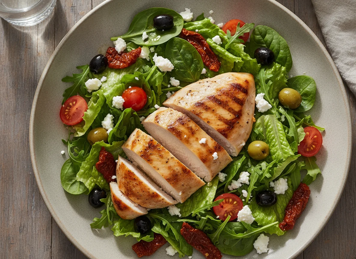 Gegrillte Hühnerbrust mit gemischtem Salat photo
