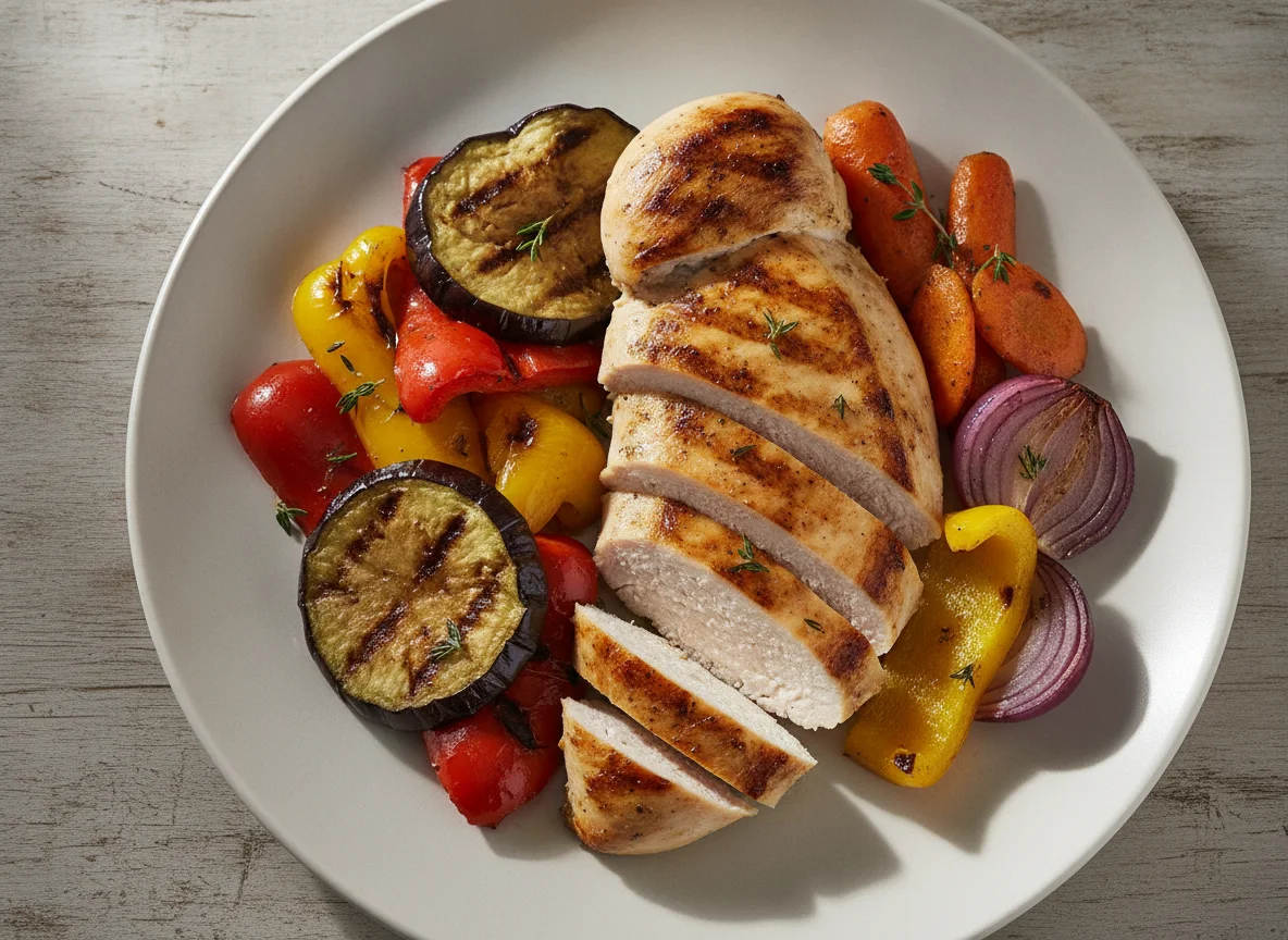 Gegrillte Hühnerbrust mit mediterranem Gemüse photo