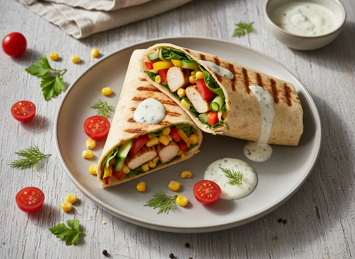 Gegrillte Wraps mit Hähnchen und Gemüse photo