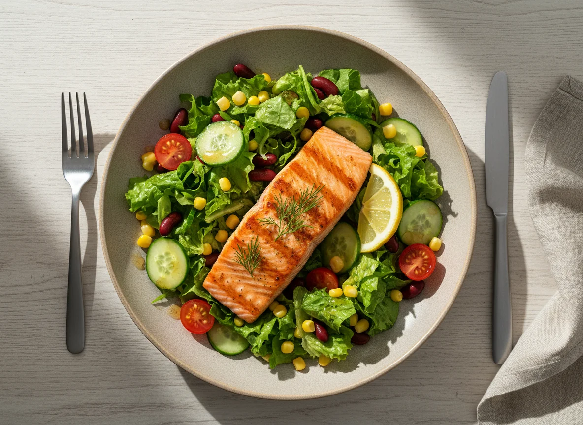 Gegrillter Lachs mit Salat photo