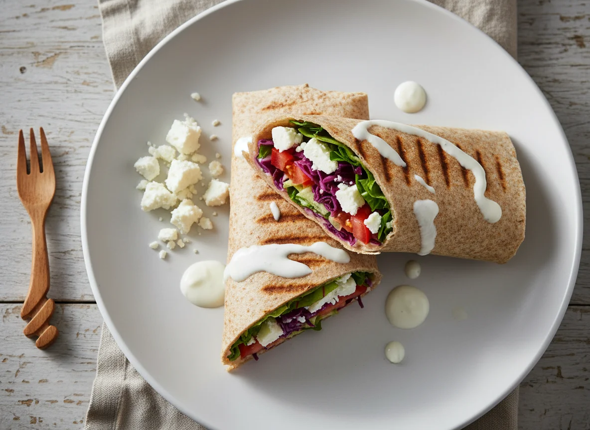 Gegrillter Wrap mit Feta und Gemüse photo