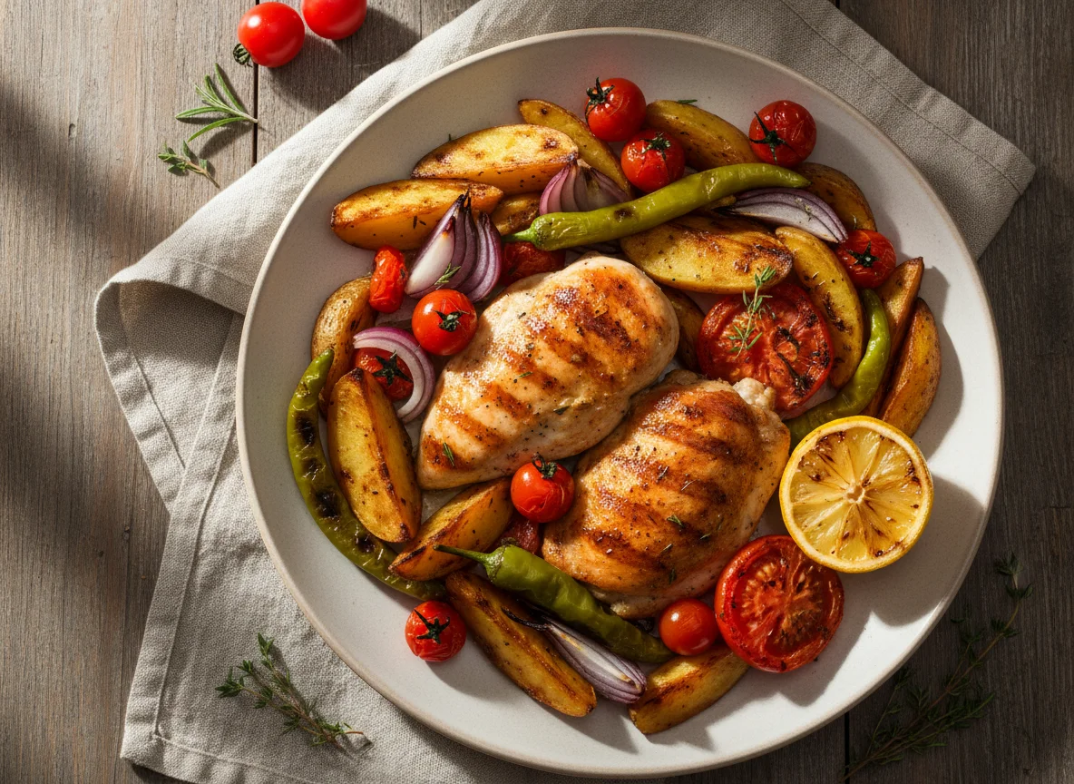 Gegrilltes Hähnchen mit Beilagen photo