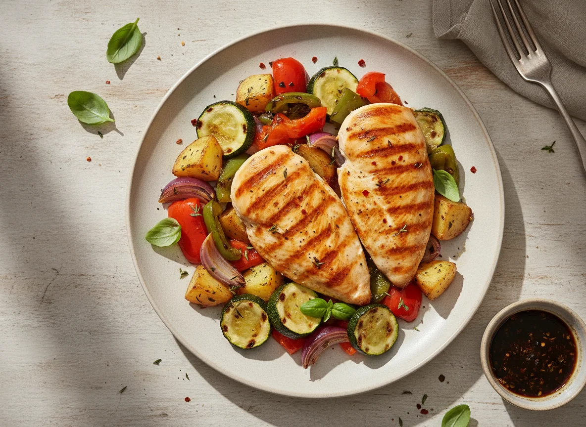 Gegrilltes Hähnchen mit mediterranem Gemüse photo