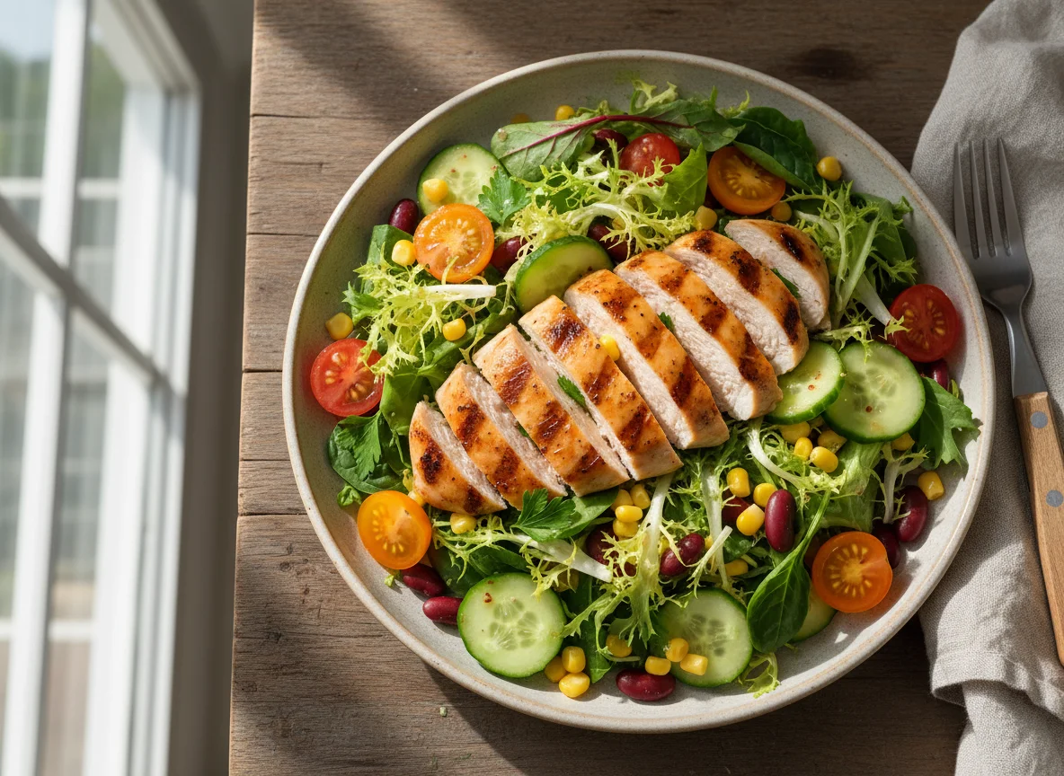 Gegrilltes Hähnchenbrustfilet mit Salat photo