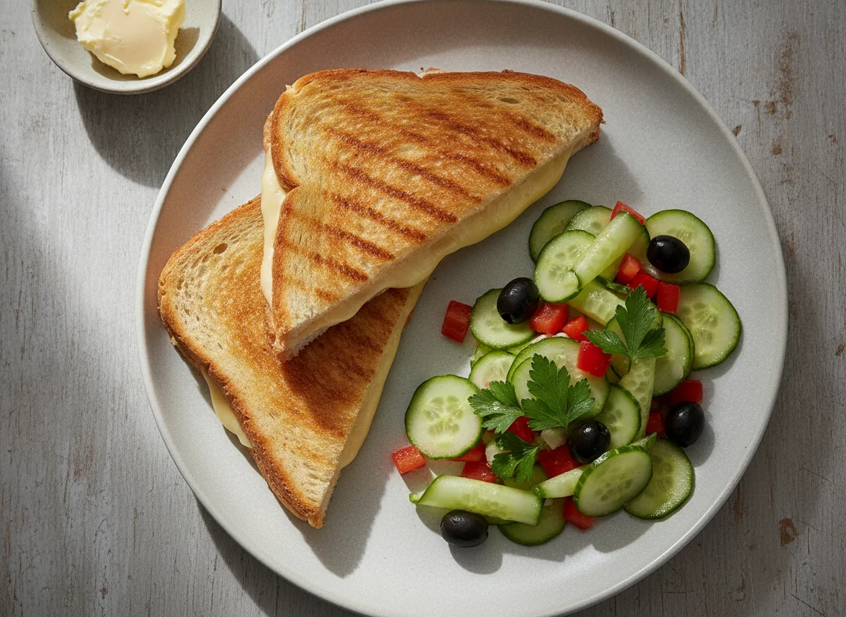 Gegrilltes Käsesandwich mit Beilagensalat photo