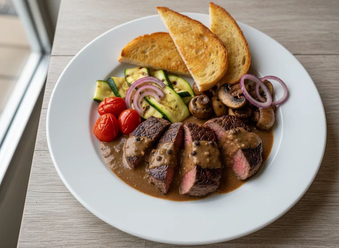 Gegrilltes Rinderfilet mit Pfeffersauce photo