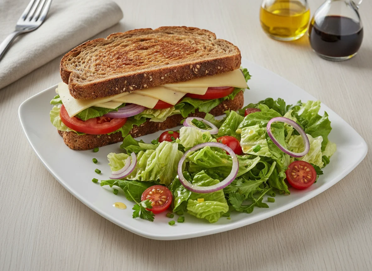 Gegrilltes Sandwich mit gemischtem Salat photo