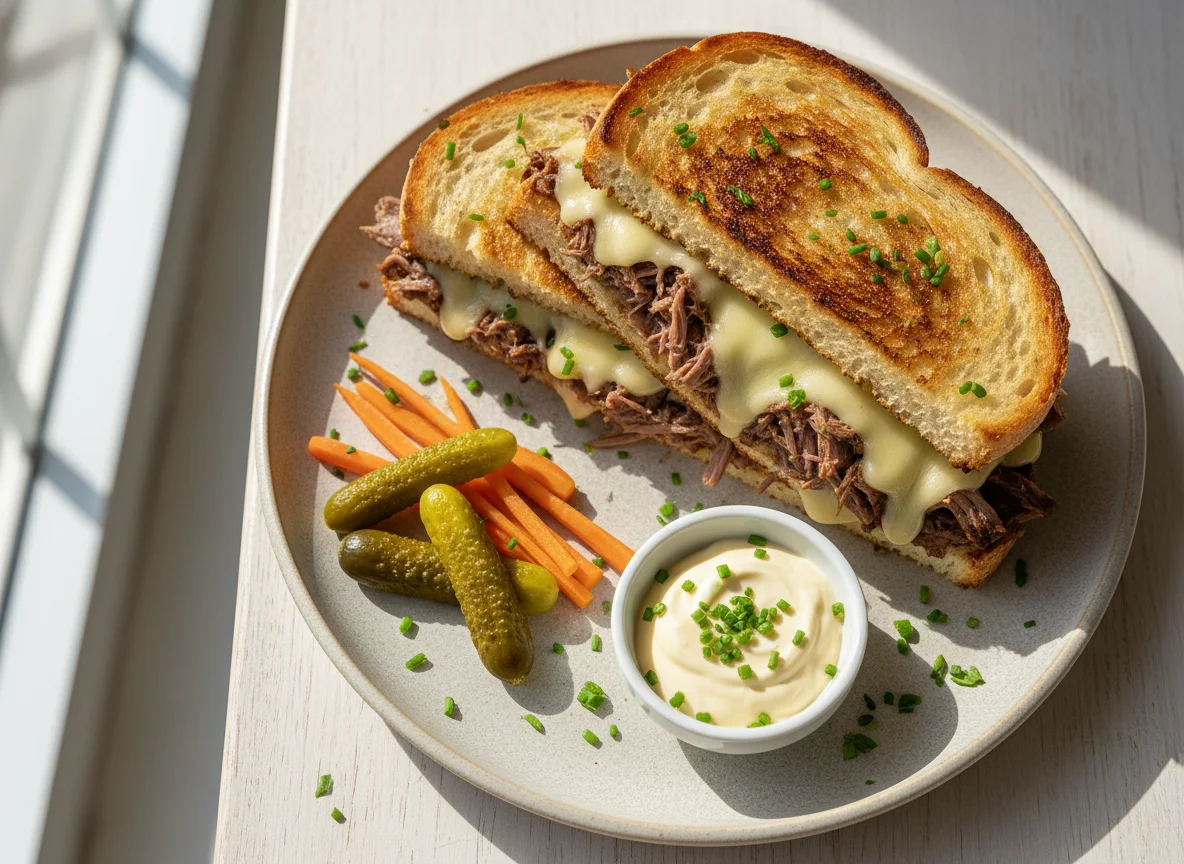 Gegrilltes Sandwich mit Rindfleisch und Käse photo