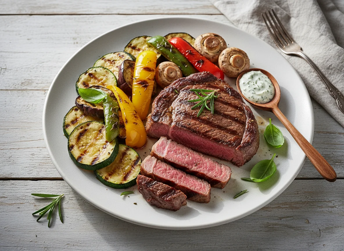 Gegrilltes Steak mit mediterranem Gemüse photo