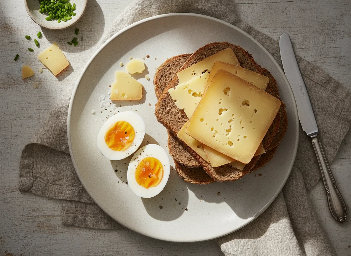Gekochte Eier mit Käsebrot photo