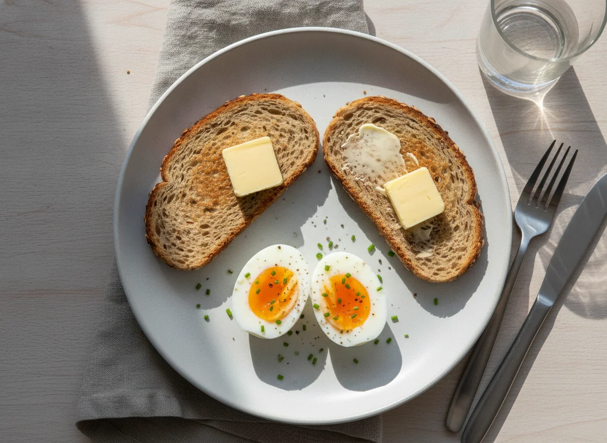 Gekochtes Ei mit Vollkorntoast photo