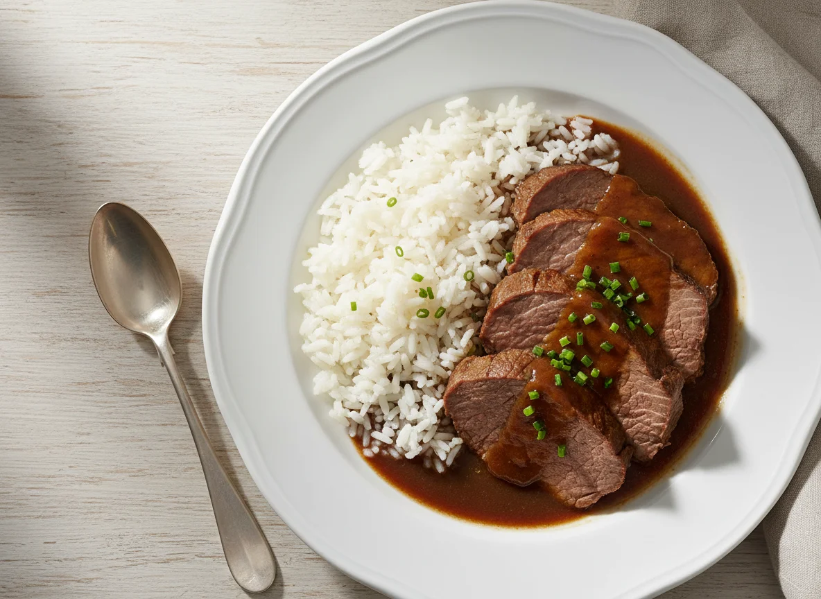 Gekochtes Rindfleisch mit Reis photo