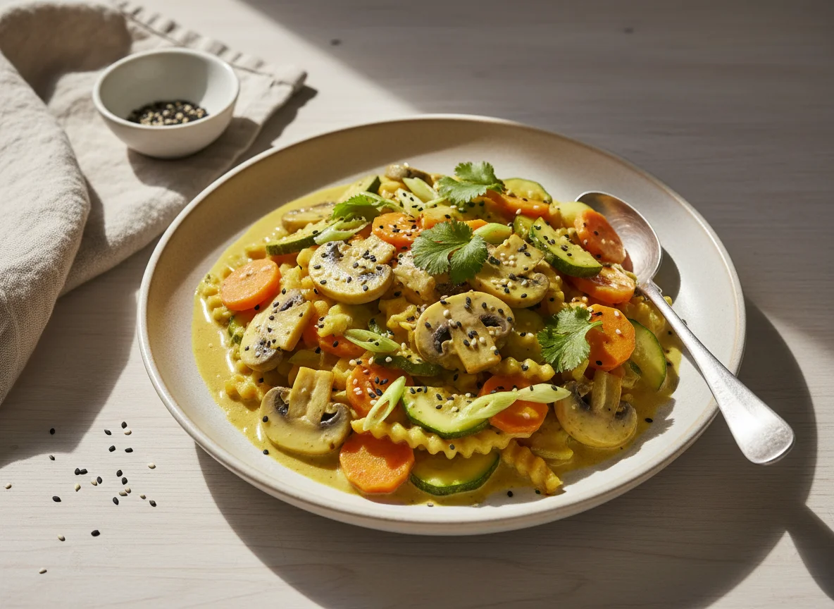 Gelbes Curry mit Gemüse und Pilzen photo