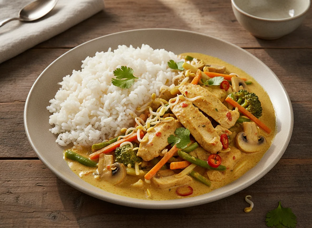 Gelbes Thai-Curry mit Reis photo