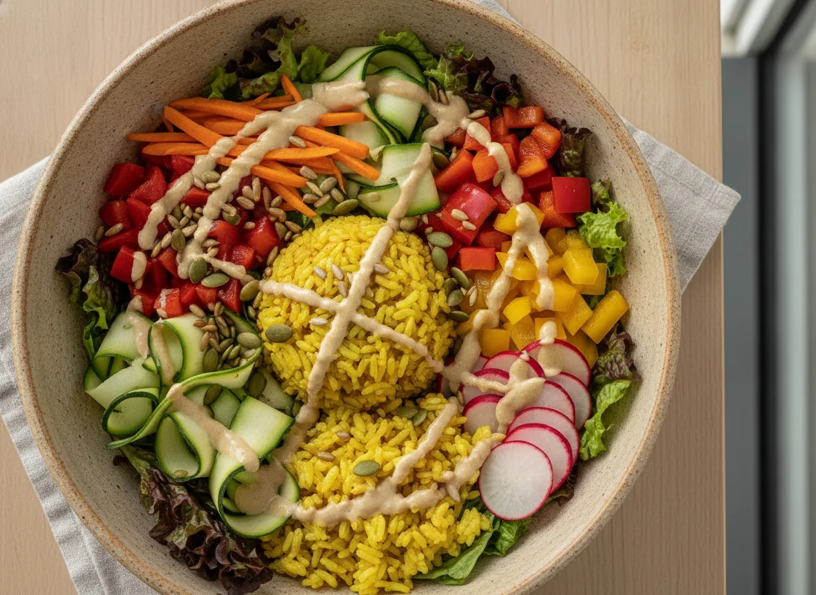 Gemischte Bowl mit Reis und Gemüse photo