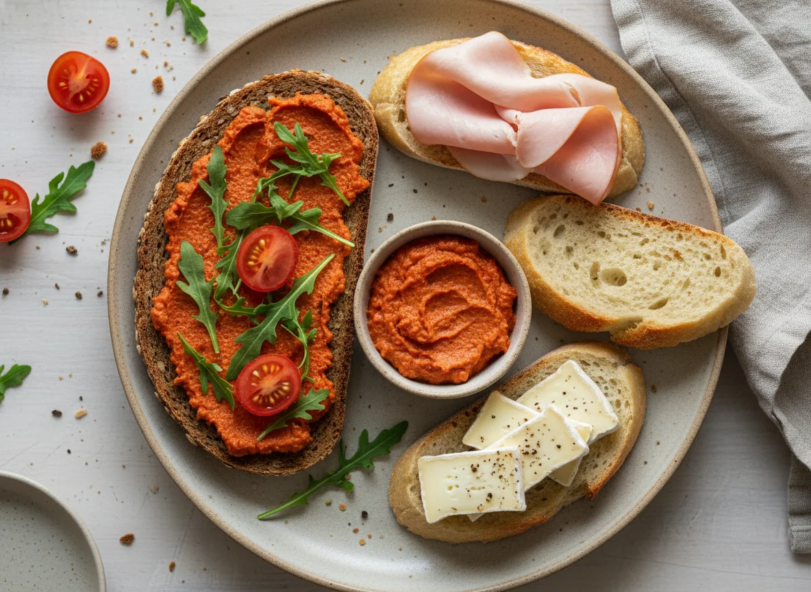Gemischte Brötchen mit Aufstrich und Belag photo