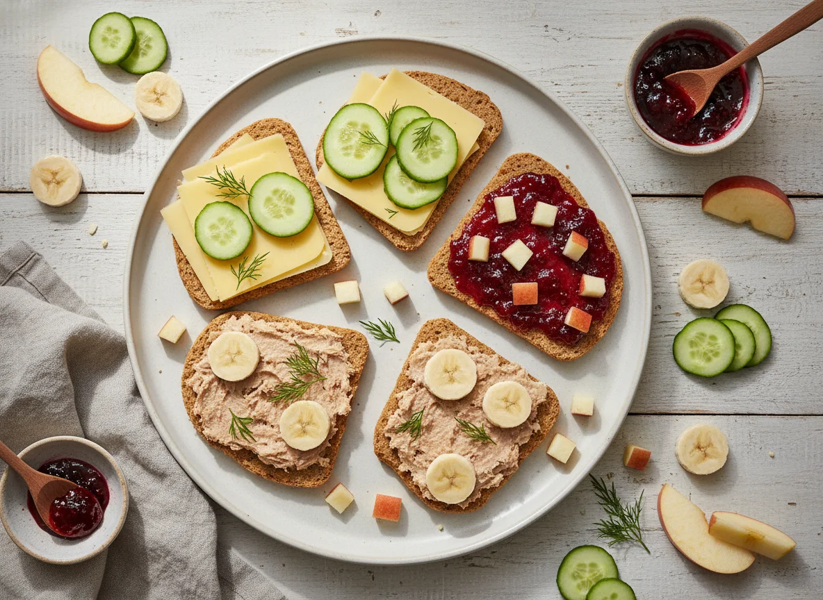 Gemischte Knäckebrot-Snacks mit Obst photo
